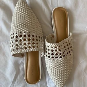 Express White Rattan Mules